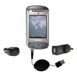 Gomadic Retractable USB Hot Sync Compact Kit with Car & Wall Charger for the Vodaphone VPA Compact III - Gom