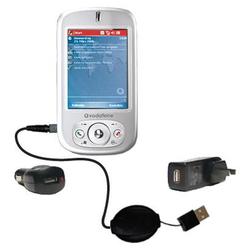Gomadic Retractable USB Hot Sync Compact Kit with Car & Wall Charger for the Vodaphone VPA IV - Bran