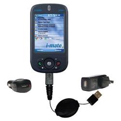 Gomadic Retractable USB Hot Sync Compact Kit with Car & Wall Charger for the i-Mate JAMin - Brand w/