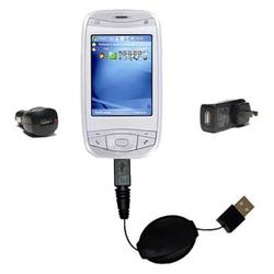 Gomadic Retractable USB Hot Sync Compact Kit with Car & Wall Charger for the i-Mate K-Jam - Brand w/
