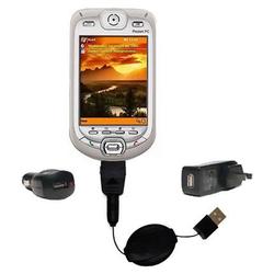 Gomadic Retractable USB Hot Sync Compact Kit with Car & Wall Charger for the i-Mate PDA2k - Brand w/