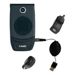 Gomadic Retractable USB Hot Sync Compact Kit with Car & Wall Charger for the i-Mate SmartFlip - Bran
