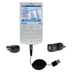 Gomadic Retractable USB Hot Sync Compact Kit with Car & Wall Charger for the i-mate jaq - Brand w/ T