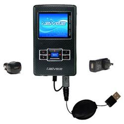 Gomadic Retractable USB Hot Sync Compact Kit with Car & Wall Charger for the iRiver H340 - Brand w/