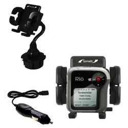 Gomadic Rio Karma Auto Cup Holder with Car Charger - Uses TipExchange