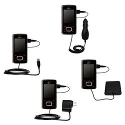 Gomadic Road Warrior Kit for the LG KG800 includes a Car & Wall Charger AND USB cable AND Battery Extender -