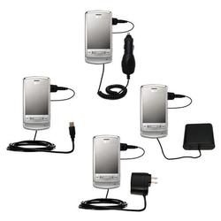 Gomadic Road Warrior Kit for the LG KG970 Shine includes a Car & Wall Charger AND USB cable AND Battery Exte
