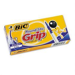 Bic Corporation Round Stic Grip™ Ball Pen, Fine Point, Blue Ink, Dozen