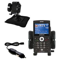 Gomadic Samsung Blackjack i607 Auto Bean Bag Dash Holder with Car Charger - Uses TipExchange