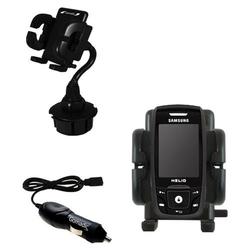 Gomadic Samsung Helio Drift SPH-503 Auto Cup Holder with Car Charger - Uses TipExchange