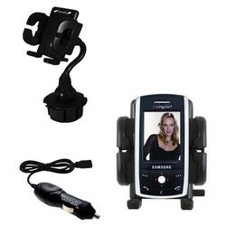 Gomadic Samsung SGH-D807 Auto Cup Holder with Car Charger - Uses TipExchange