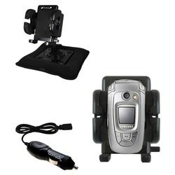 Gomadic Samsung SGH-X800 Auto Bean Bag Dash Holder with Car Charger - Uses TipExchange