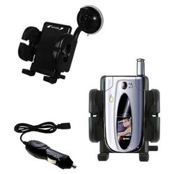 Gomadic Sanyo MM-5600 Auto Windshield Holder with Car Charger - Uses TipExchange