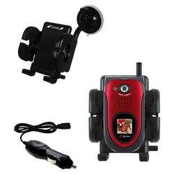 Gomadic Sanyo MM-7400 Auto Windshield Holder with Car Charger - Uses TipExchange