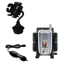 Gomadic Sanyo MM-8300 Auto Cup Holder with Car Charger - Uses TipExchange