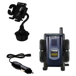 Gomadic Sanyo VM5500 Auto Cup Holder with Car Charger - Uses TipExchange