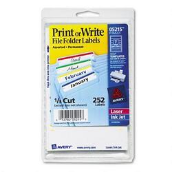 Avery-Dennison Self Adhesive File Folder Typewriter Labels, 3 7/16 x 15/16, Assorted, 252/Pack