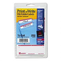 Avery-Dennison Self Adhesive File Folder Typewriter Labels, 3 7/16 x 15/16, Dark Red, 252/Pack