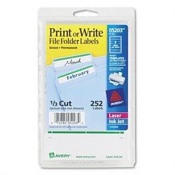 Avery-Dennison Self Adhesive File Folder Typewriter Labels, 3 7/16 x 15/16, Green, 252/Pack