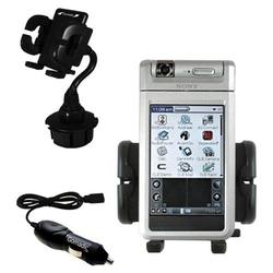 Gomadic Sony Clie NR70 Auto Cup Holder with Car Charger - Uses TipExchange