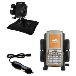 Gomadic Sony Ericsson W800 W800i Auto Bean Bag Dash Holder with Car Charger - Uses TipExchange