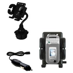 Gomadic Sony Ericsson Z520a Z520 Auto Cup Holder with Car Charger - Uses TipExchange