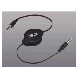 Tripp Lite Retractable 3.5 mm Stereo Audio Cable - 1 x Mini-phone Stereo - 1 x Mini-phone Stereo - 4ft - Black