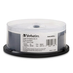 VERBATIM CORPORATION Verbatim 25pk BD-R 25GB 2X DataLifePlus White InkJet Printable Spindle