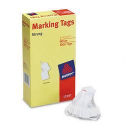 Avery-Dennison White Price Tags, Strung with White Twine, 1 3/32 x 3/4, 1000/Box