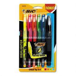 Bic Corporation Z4® Brite Liner® Highlighter, Five Color Set, Fluorescent Colors