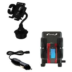 Gomadic iRiver T30 Auto Cup Holder with Car Charger - Uses TipExchange