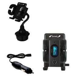 Gomadic iRiver T50 Auto Cup Holder with Car Charger - Uses TipExchange