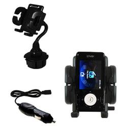 Gomadic iRiver X20 2GB 4GB 8GB Auto Cup Holder with Car Charger - Uses TipExchange