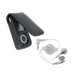 Eforcity BLACK LEATHER CASE FOR SANDISK SANSA E200/E250 / Headset