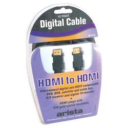 Arista Enterprises, Inc. Black HDMI Cable, 12', 24K Gold Plated, Triple Shielded