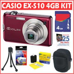 Casio Exilim EX-S10RD 10MP Digital Camera Red + 4GB Accessory Kit