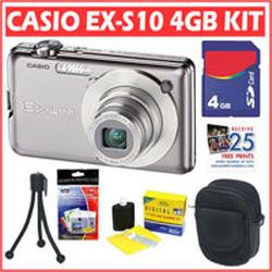 Casio Exilim EX-S10SR 10MP Digital Camera Silver + 4GB Accessory Kit