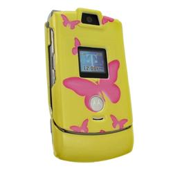 Eforcity Clip-on Case for Motorola RAZR V3, Yellow w/ Pink Butterfly by Eforcity