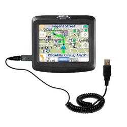 Gomadic Coiled Power Hot Sync and Charge USB Data Cable w/ Tip Exchange for the Magellan Roadmate 1215 - Gom