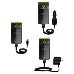 Gomadic Deluxe Kit for the Sony Ericsson TM506 includes a USB cable with Car and Wall Charger - Bran