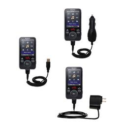 Gomadic Deluxe Kit for the Sony Walkman NWZ-E436F includes a USB cable with Car and Wall Charger - B