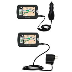 Gomadic Essential Kit for the Amcor Navigation GPS 4300 - includes Car and Wall Charger with Rapid Charge Te