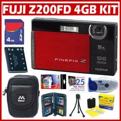 Fuji Finepix Z200FD 10MP Digital Camera Red & Black + 4GB Deluxe Accessory Bundle