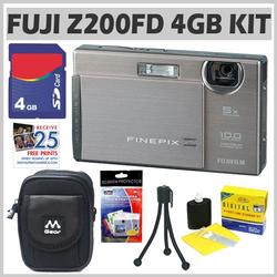 Fuji Finepix Z200FD 10MP Digital Camera Silver + 4GB Accessory Bundle