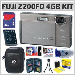 Fuji Finepix Z200FD 10MP Digital Camera Silver + 4GB Deluxe Accessory Bundle