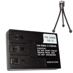 HQRP Replacement NB-3L Battery Pack for Canon Power Shot SD10, SD100, SD110, SD500, SD550 + Tripod