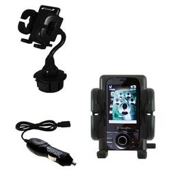Gomadic HTC Shadow II Auto Cup Holder with Car Charger - Uses TipExchange