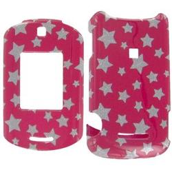 Wireless Emporium, Inc. Hot Pink w/Glitter Stars Snap-On Protector Case Faceplate for Motorola RAZR VE20