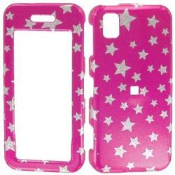 Wireless Emporium, Inc. Hot Pink w/Glitter Stars Snap-On Protector Case Faceplate for Samsung Instinct M800