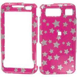 Wireless Emporium, Inc. Hot Pink w/Glitter Stars Snap-On Protector Case Faceplate for Samsung Omnia SCH-i910